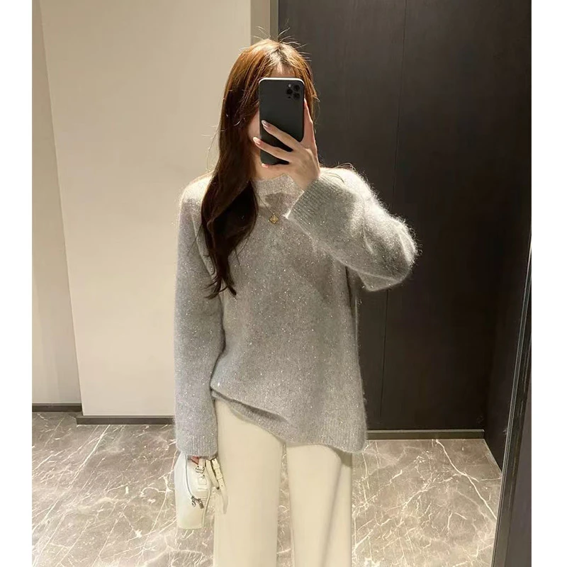 【银丝满天星】巨美~闪闪星慵懒风时尚针织毛衣女秋冬新款FFQ5118