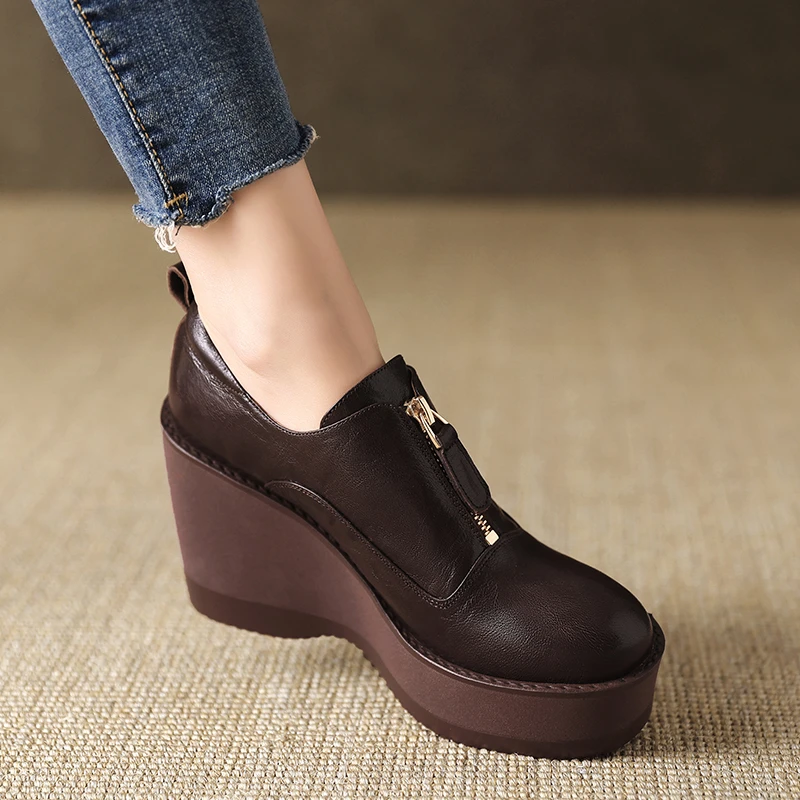 小个子超高跟单鞋女9cm厚底松糕鞋2025春季新款坡跟小皮鞋不累脚