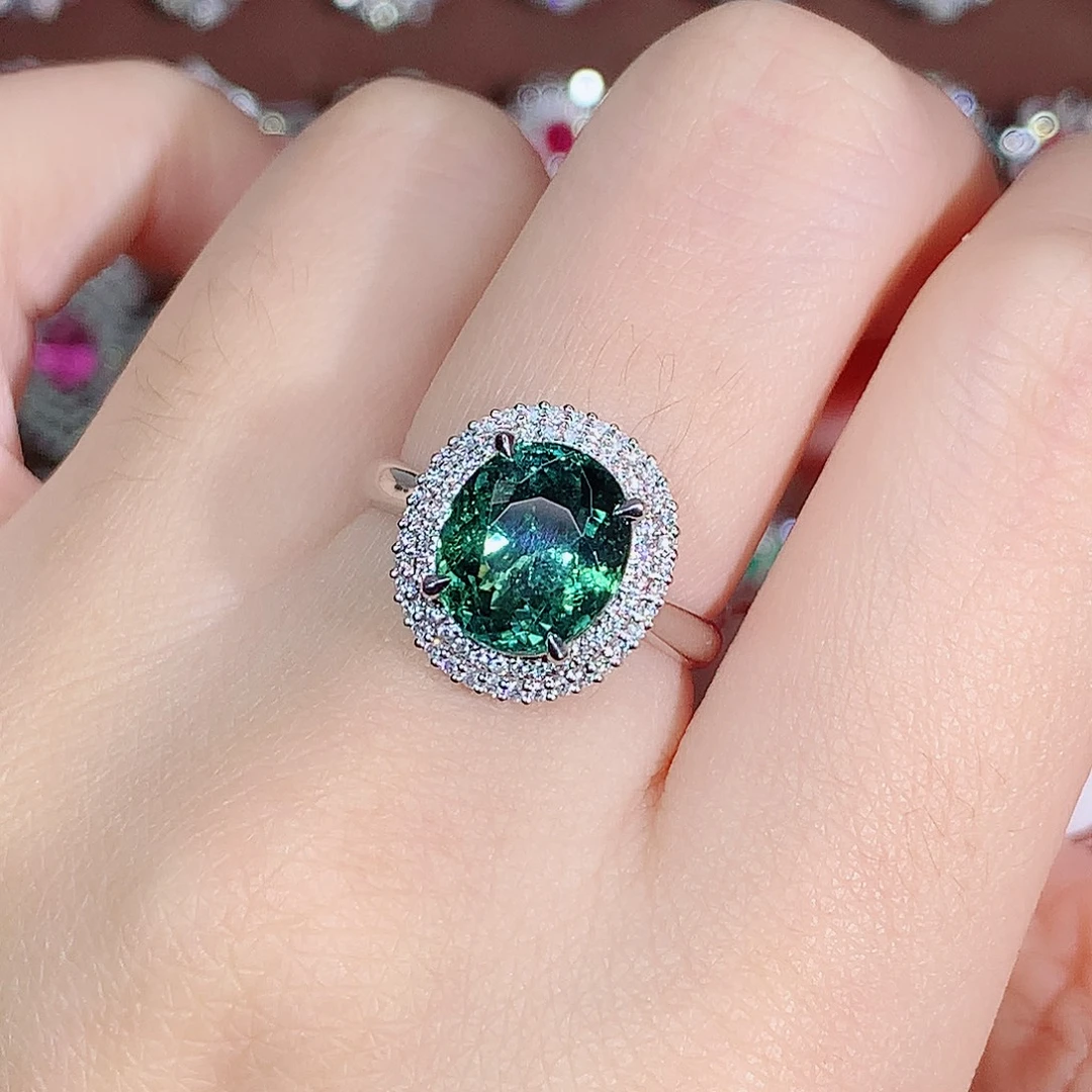 戒指铂Pt950镶嵌碧玺3.21ct/天然宝石/七天无理由