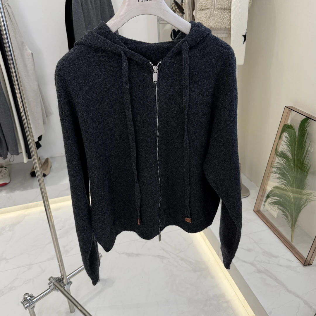 86087秋冬新款宽松百搭连帽拉链针织开衫毛衣女款