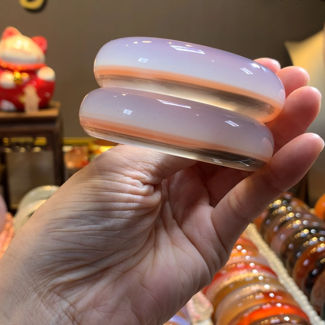 蓝***吗玛瑙/玉髓未镶嵌手镯对镯