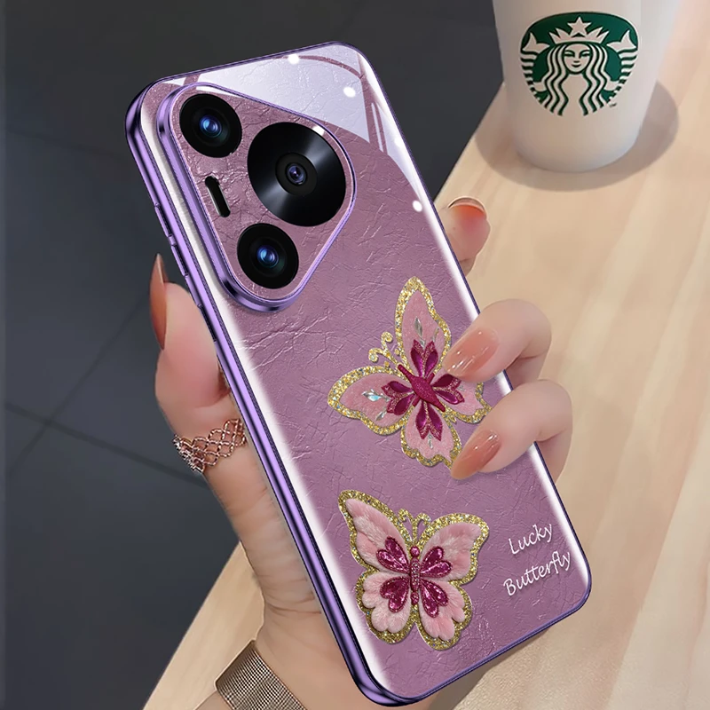 适用华为pura80pro+绒花蝶手机壳pura80防摔p70高级ultra新款高档