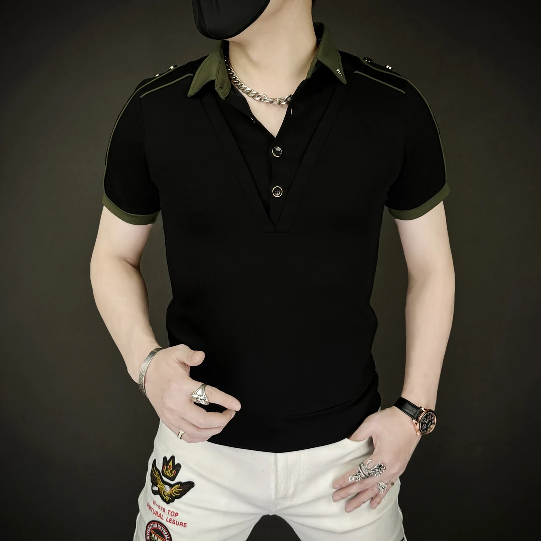 夏季轻奢时尚潮流个性绅士男士高品质商务休闲修身半袖上衣Polo衫