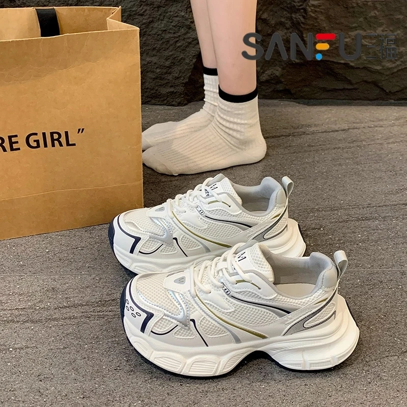 三福厚底老爹鞋女ins潮2025夏季复古港风高级感运动鞋小众情侣鞋