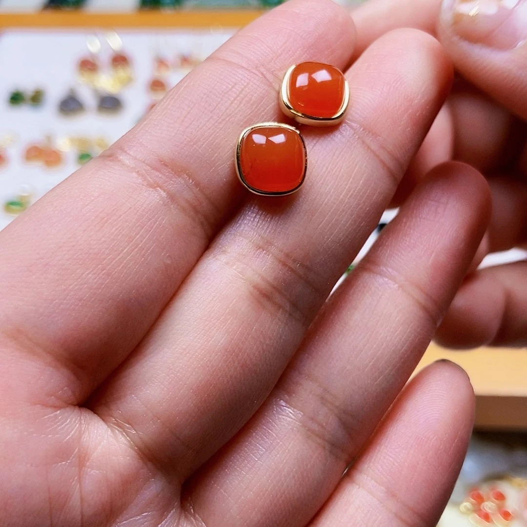 和田玉耳饰银S925镶嵌