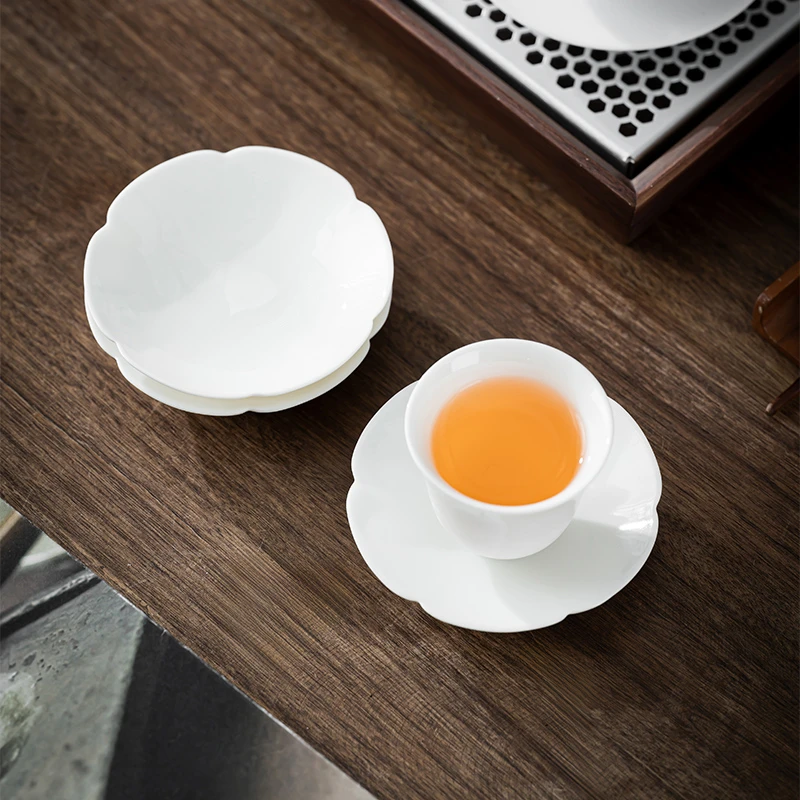 手工羊脂玉瓷花瓣杯垫陶瓷功夫茶杯底碟底托茶托垫杯托德化白瓷