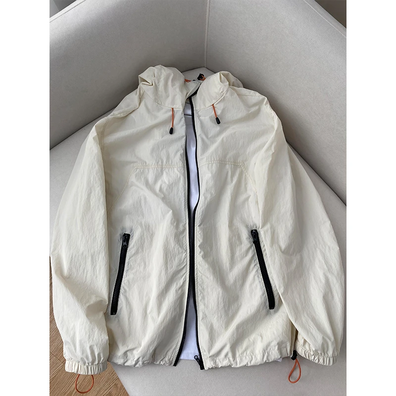 米白色速干冰丝防晒衣男女夏季连帽凉感轻薄运动衣户外骑行薄外套