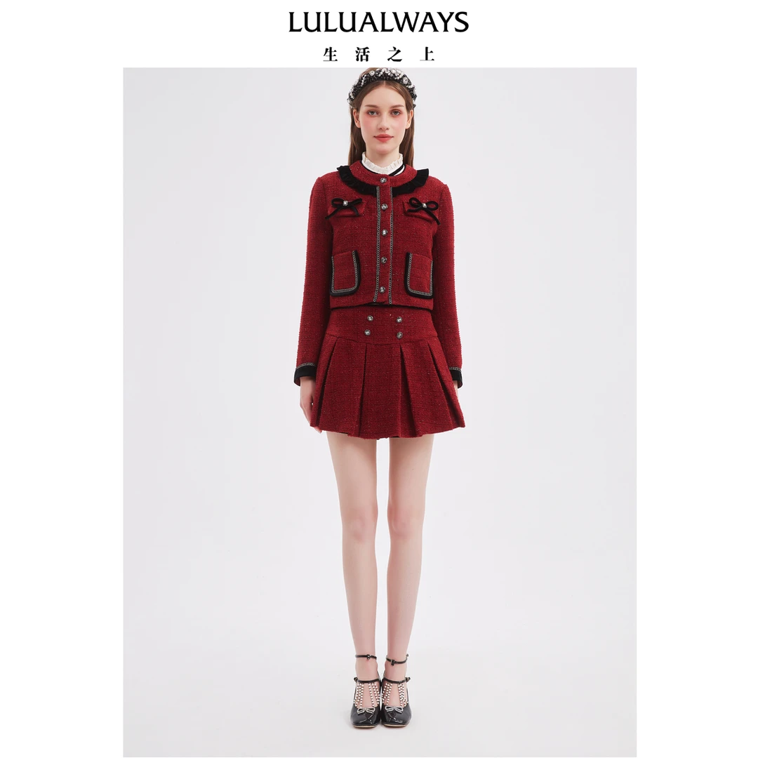 LULUALWAYS我爱露露25秋季新款【红韵香风】法式优雅经典短外套女