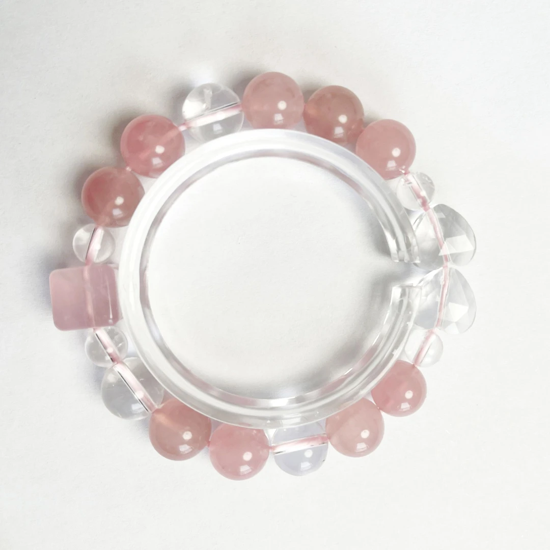 【心心相印】白水晶马粉水晶小方糖个性定制水晶手串