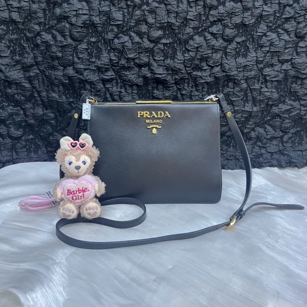95新 Prada/普拉达 普拉达黑金开合包单肩包斜挎包