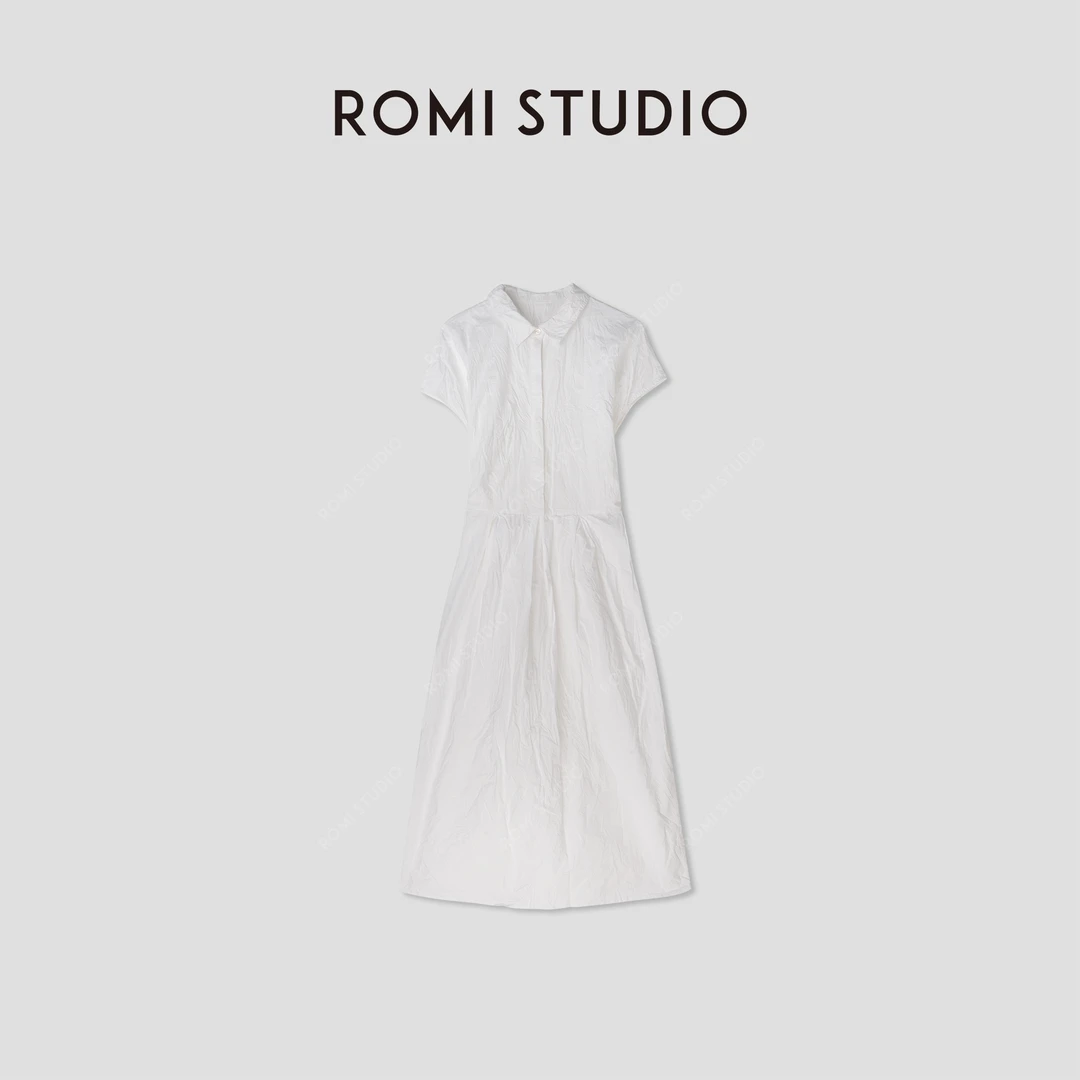 ROMI STUDIO “法式优雅”  棉纸皱肌理感盖袖连衣裙 24SSD867