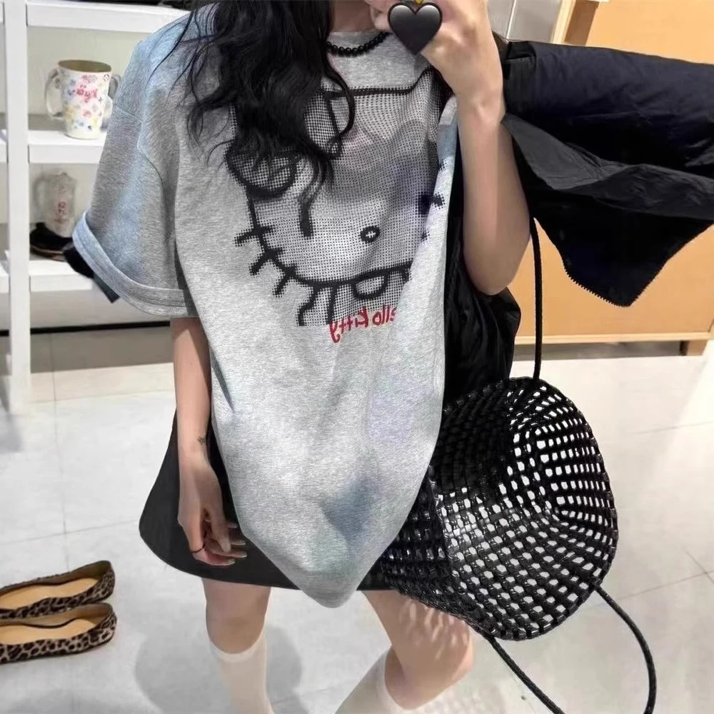 美式潮牌凯蒂猫Hellokitty短袖t恤女夏季宽松小众设计感纯棉上衣