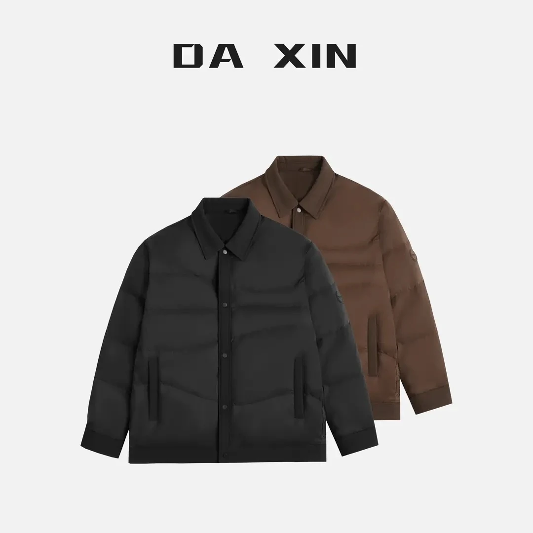 2025冬季拼接设计轻薄白鸭绒翻领羽绒服男士商务休闲保暖长袖外套