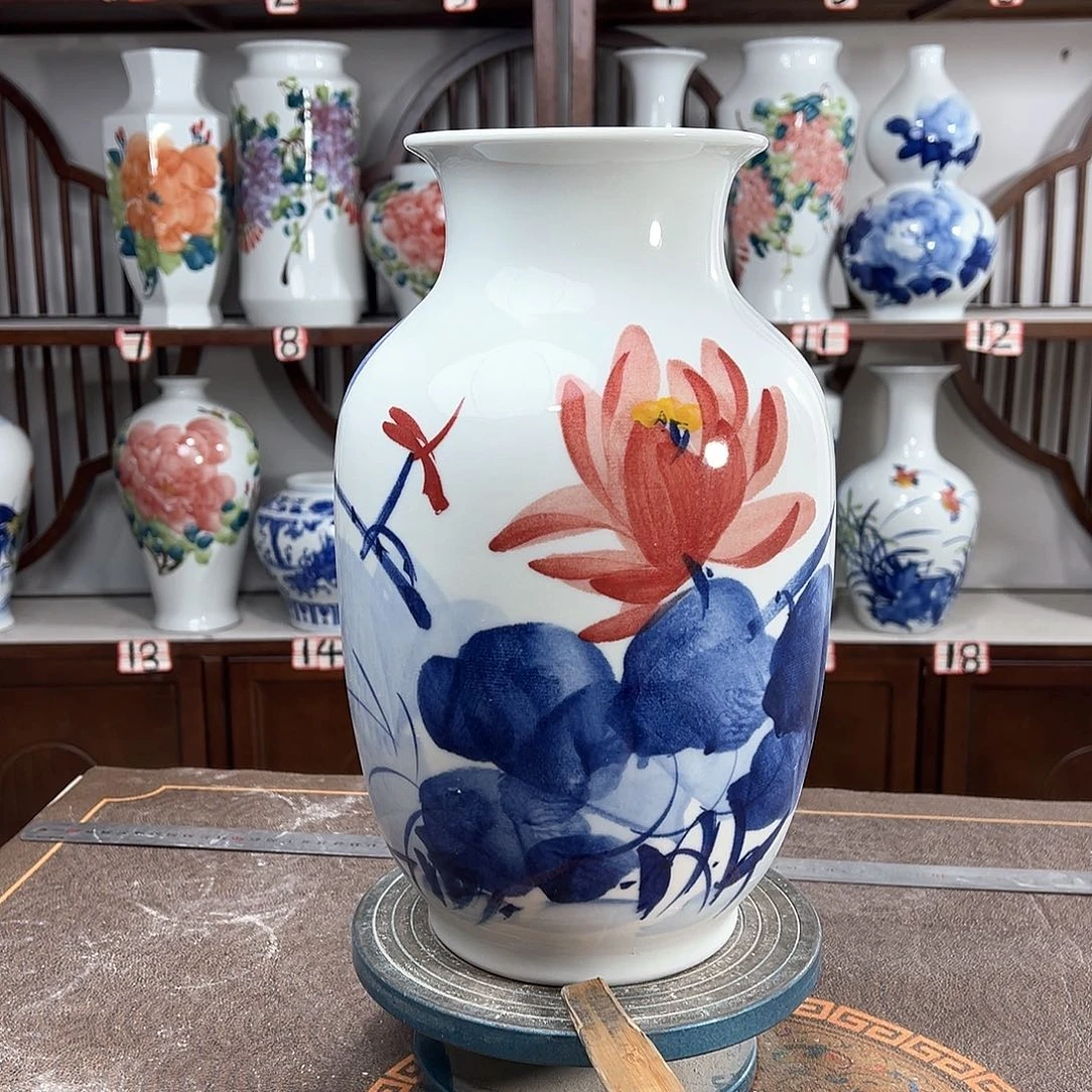 摆件景德镇陶瓷大冬红荷