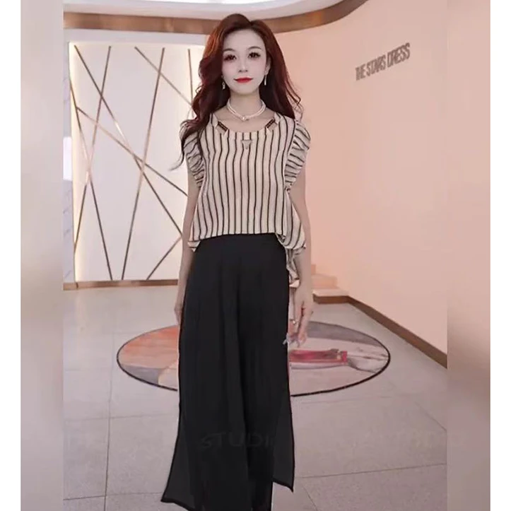 【两件套】【有里布】夏季新款两件套高档洋气新中式裤子套装D2704