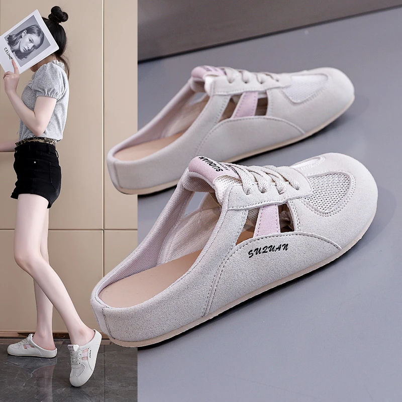 2025夏季新款透气镂空网鞋女休闲鞋百搭平底包头凉拖鞋网鞋K3907