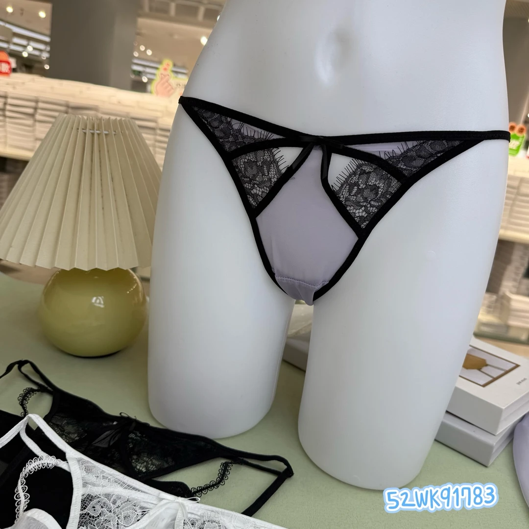 3条装 法式纯欲风黑色镂空中腰三角裤女性感蕾丝内裤时尚诱惑底裤