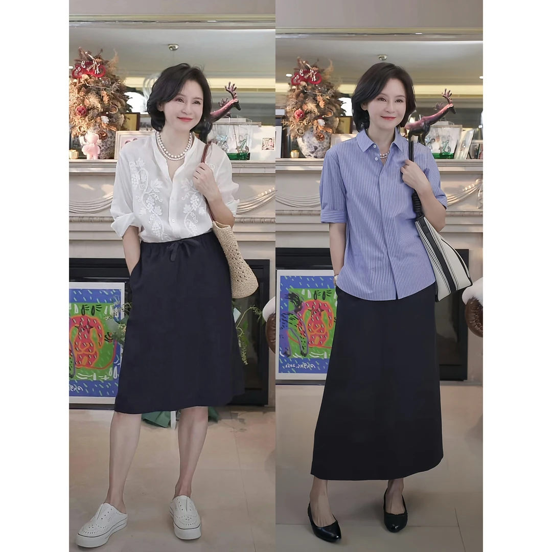 我是摩羯 氧气半裙 亚麻莱赛尔时尚休闲早秋松紧腰A型半身裙