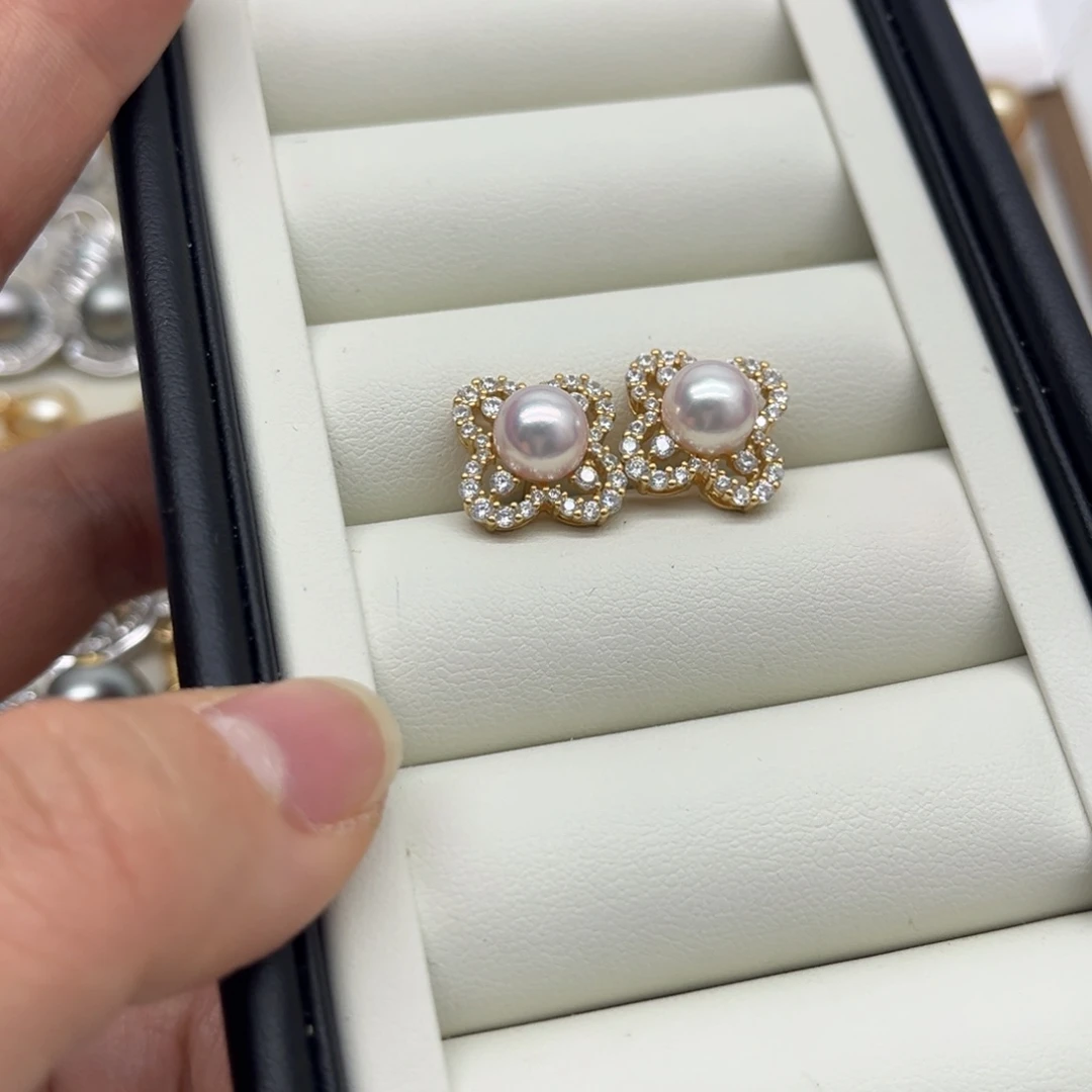 海水珍珠银S925镶嵌耳饰