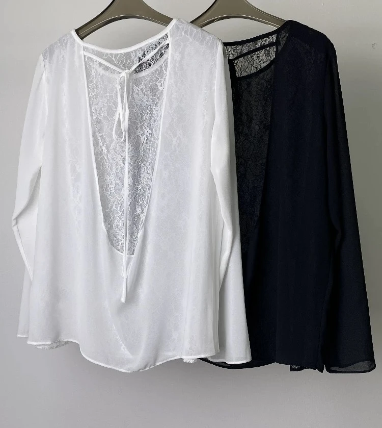 蕾丝防晒衫设计师款后背设计时尚款圆领长袖衬衫上衣