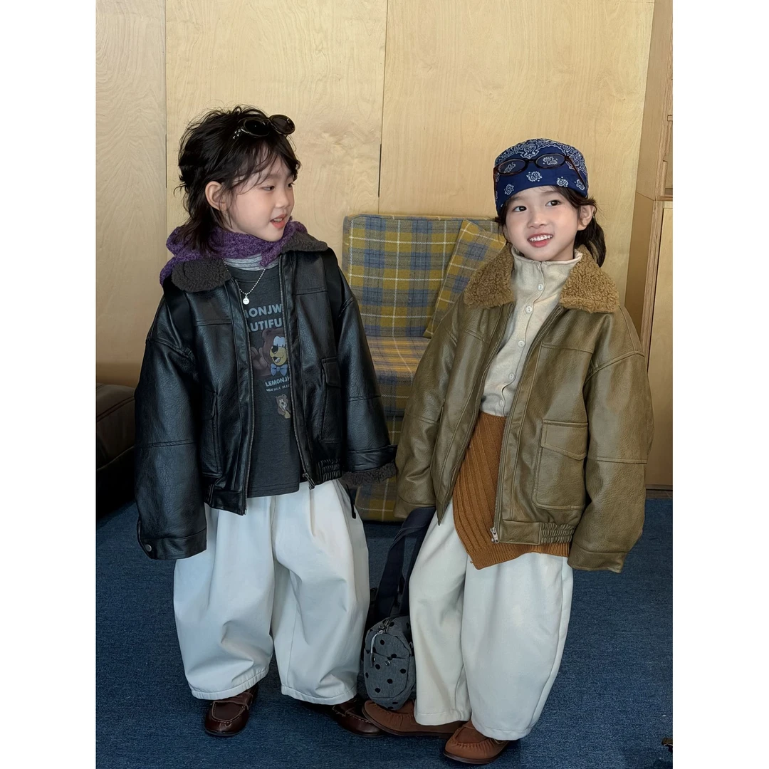 NL【冬季日韩风】男女童ins风时尚百搭加厚皮衣阔版外套91672