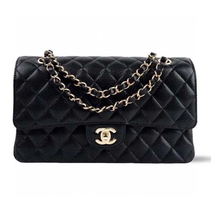 99新 Chanel/香奈儿 黑金荔枝CF中号单肩包  芯