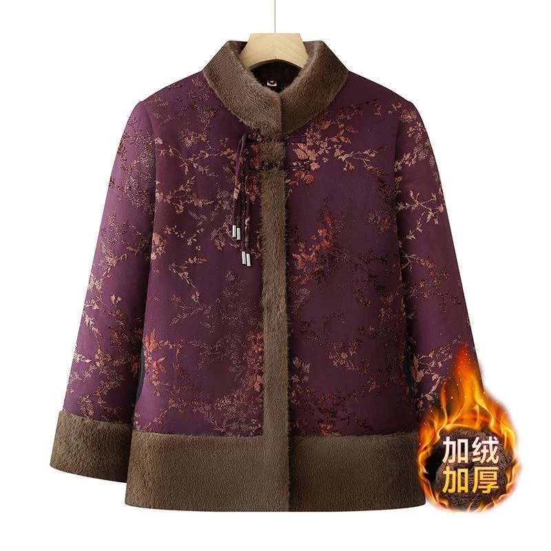 冬装国风棉服奶奶冬季棉袄加绒加厚中老年妈妈外套新款