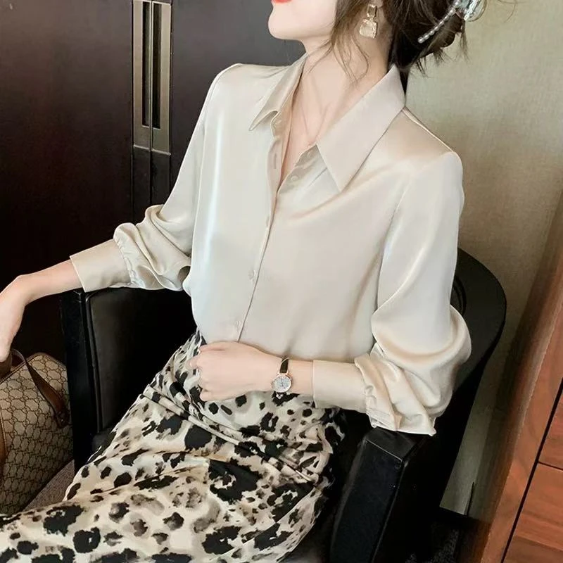 2025新款华尔缎缎面衬衫春秋轻奢小众设计感纯色气质百搭职业高档