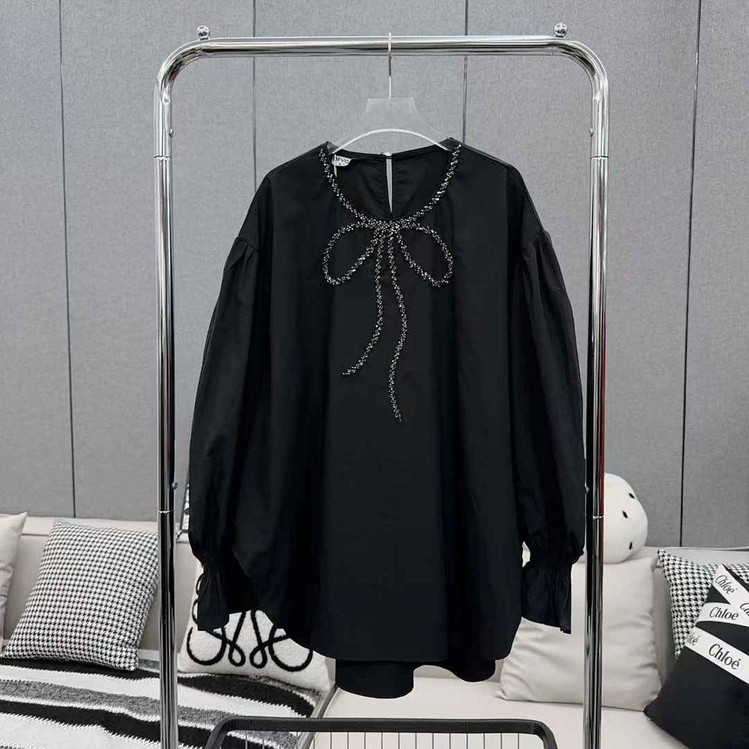 【娜娜推荐】0252潮牌设计师春季上新时髦精纯色带钻蝴蝶结上衣