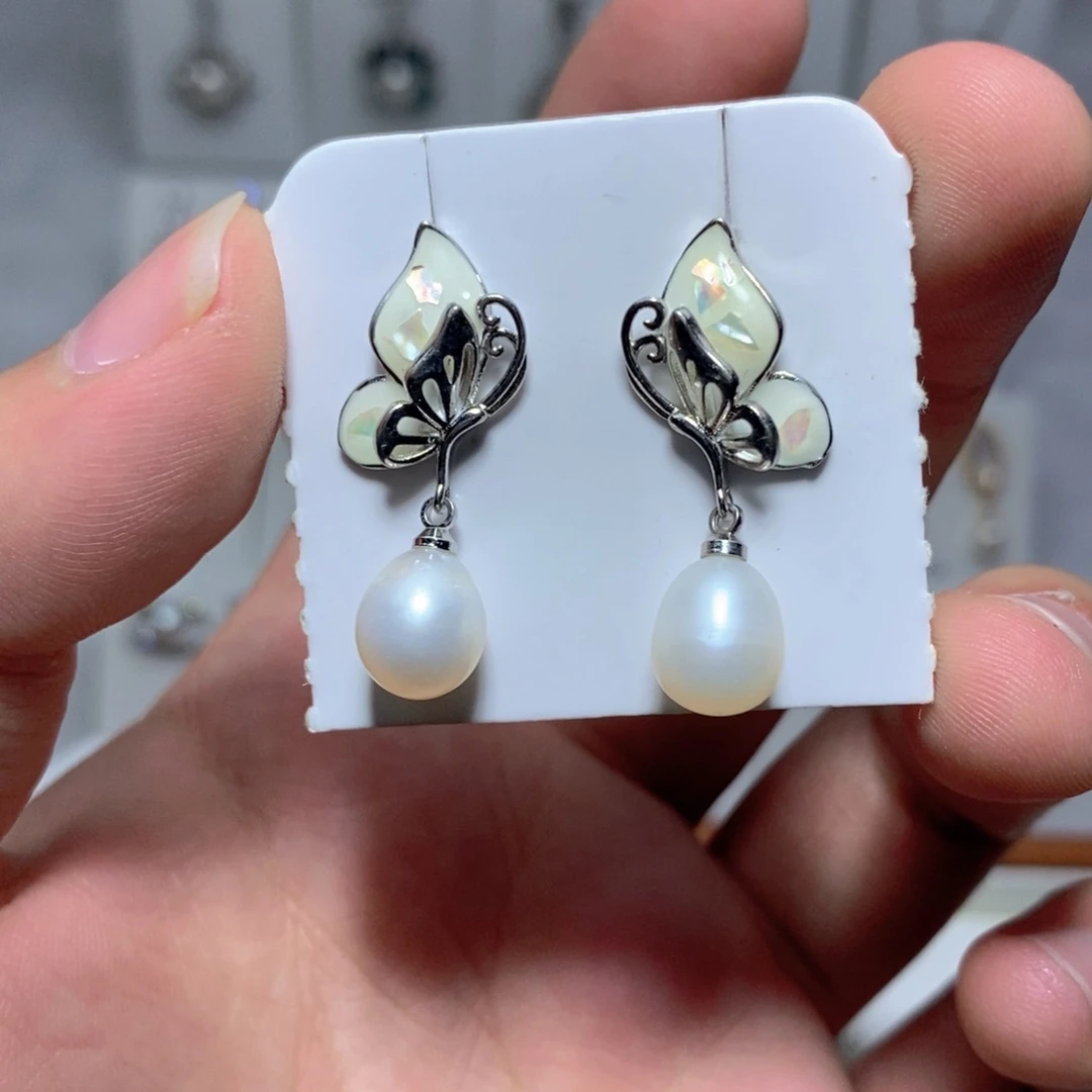 银S925镶嵌耳饰淡水珍珠