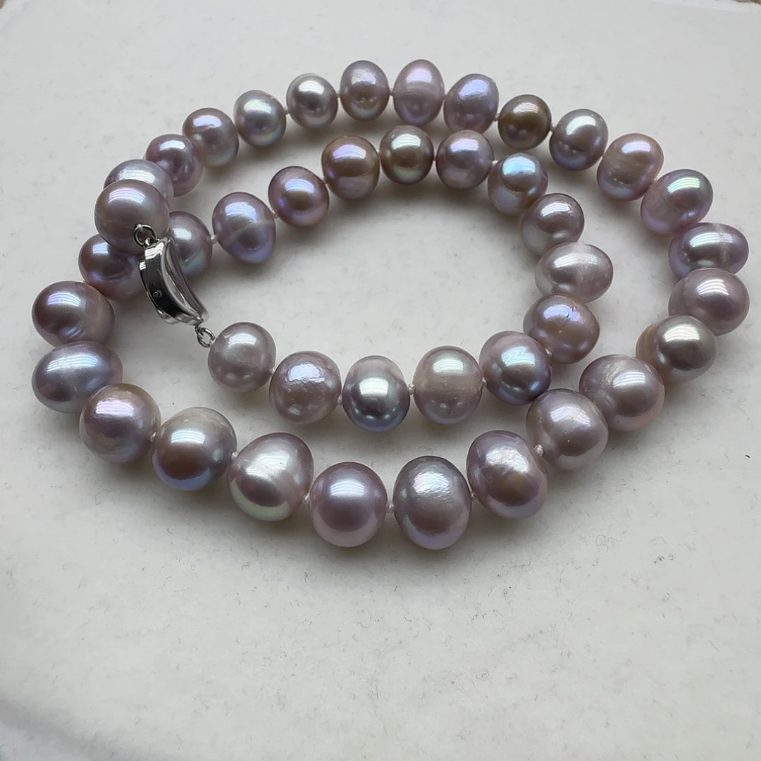 淡水珍珠颈饰银S925镶嵌苍*10-11近圆微瑕