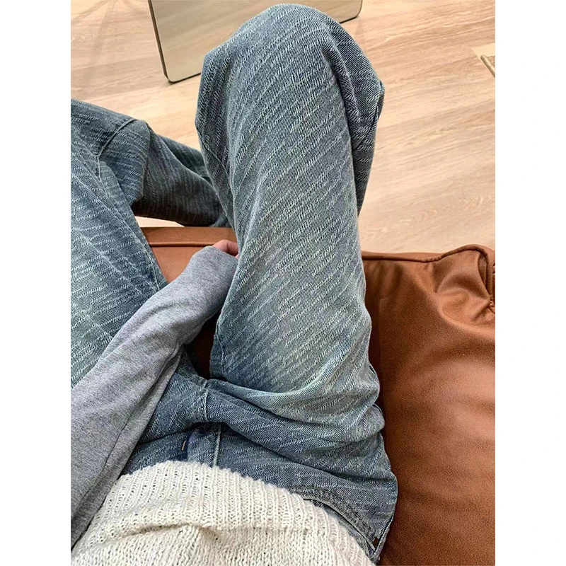 流星纹提花阔腿牛仔裤女秋季2025新款宽松显瘦设计感直筒垂感裤子