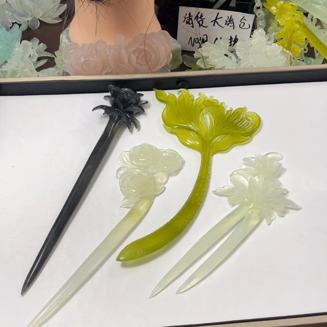 白***白蛇纹石玉未镶嵌发饰