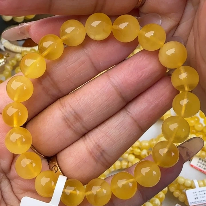 手链蜜蜡未镶嵌鸡油黄金绞蜜圆珠手串