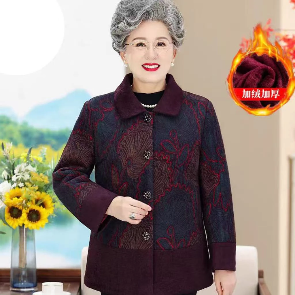 7765-老年人冬装外套奶奶装新款太太仿老人衣服加绒妈妈装上衣