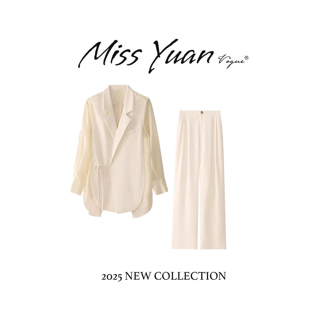 【25年上新】薄西装套装女高级感时尚职业高端阔腿裤两件套-5054套