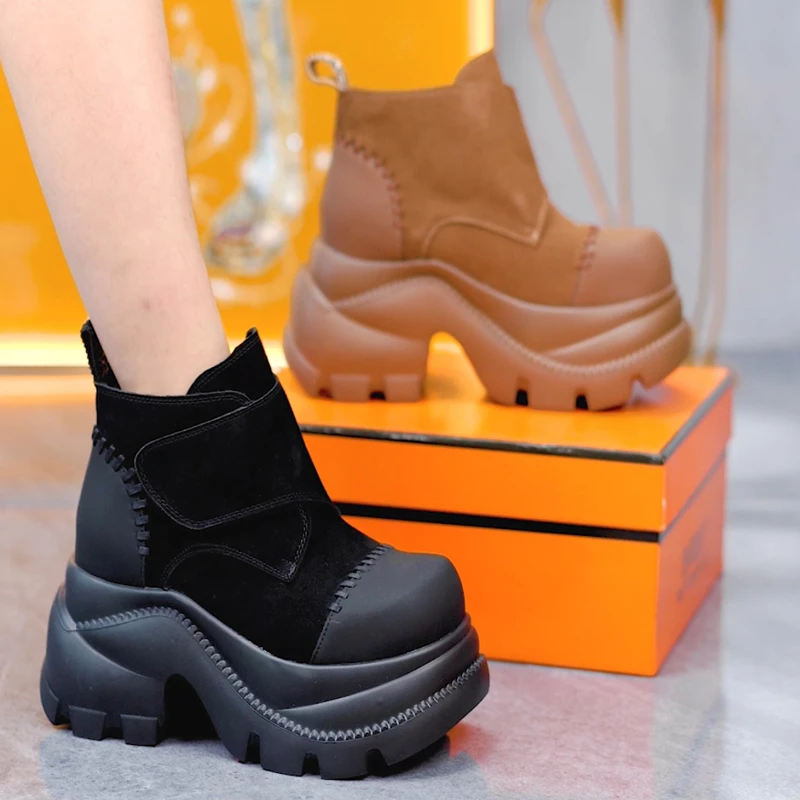 9cm魔术贴厚底显瘦勃肯靴女2025秋季新款轻便百搭增高休闲短靴