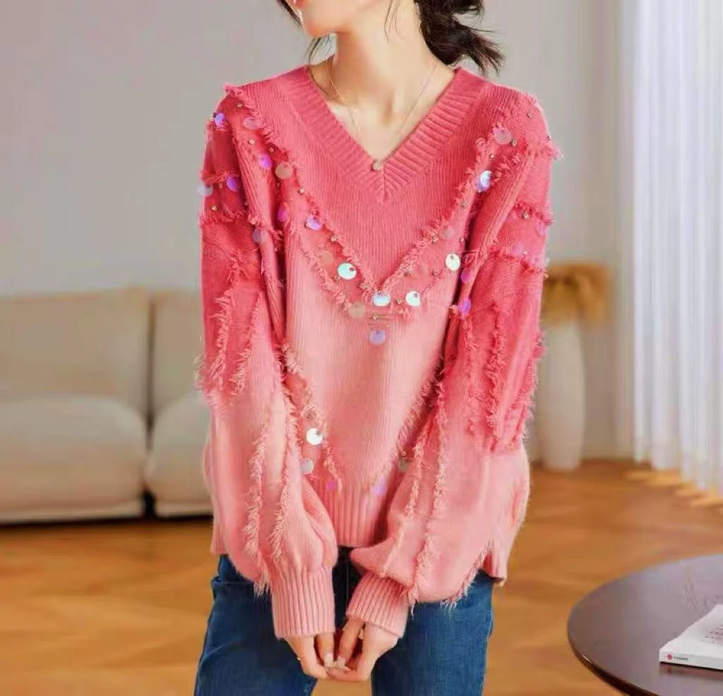 632-CQ新款渐变亮片针织毛衣（80-135）