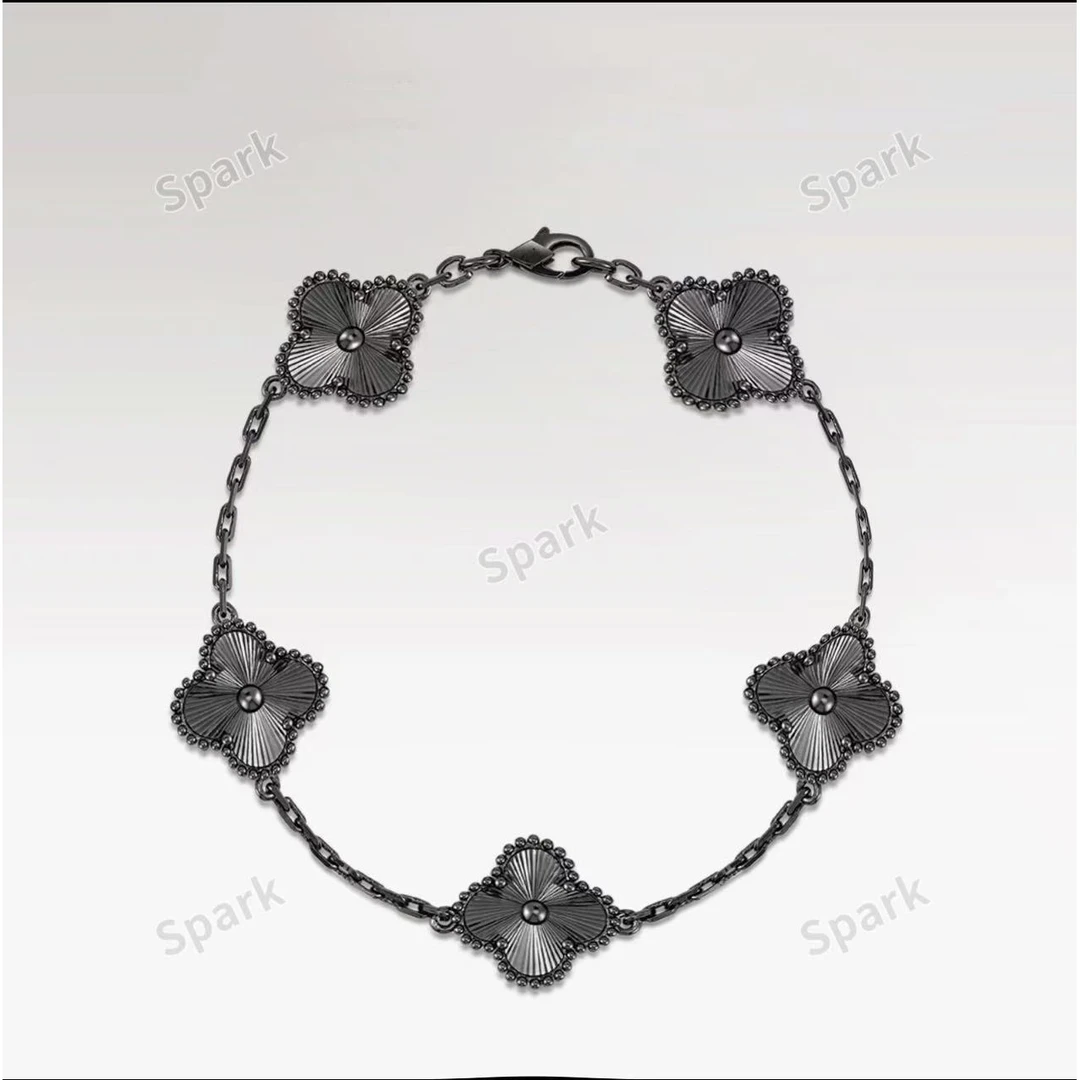 925银手链 四叶花 黑镭射 手链 KK025