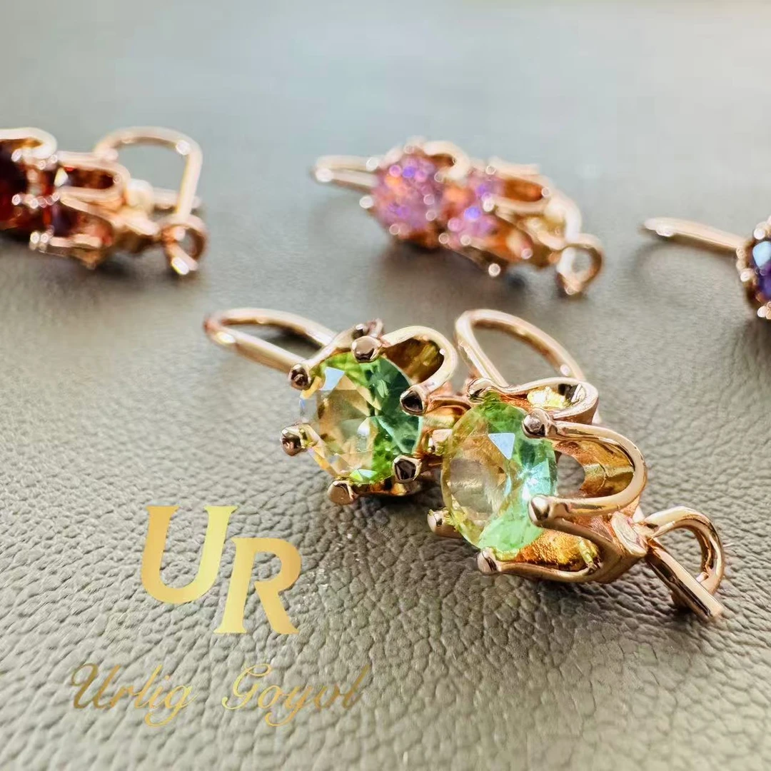 合金锆石耳饰 UR【顺丰包邮-无运费险】绿钻耳挂玫瑰金色民族耳饰