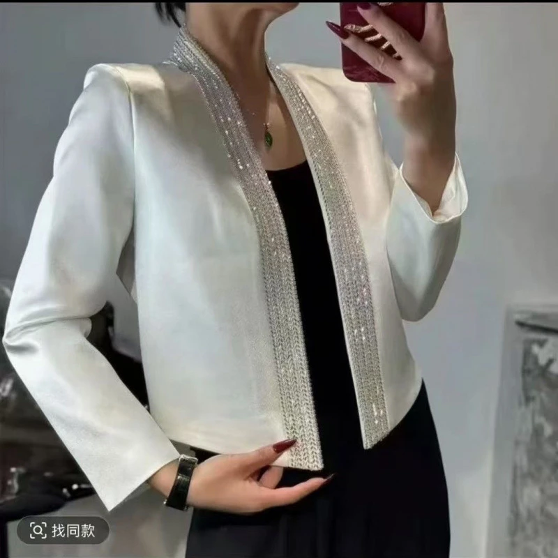 2025新款夏季薄款流苏洋气气质小西服短外套缎面上衣轻薄潮流