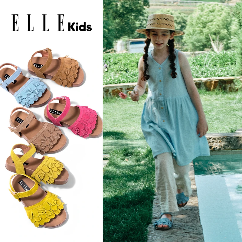 ELLE KIDS童鞋2025新款休闲凉鞋女童夏季新款软底小女孩透气鞋子