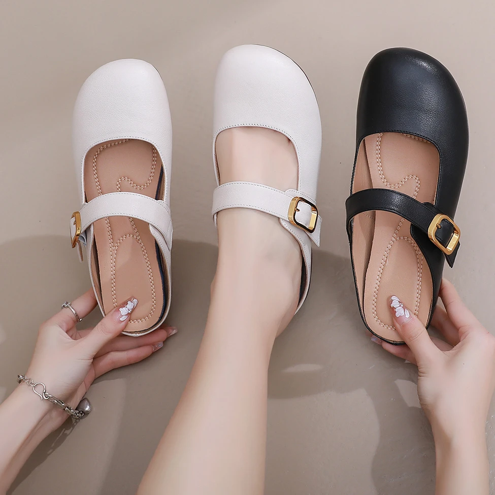 法式复古包头玛丽拖鞋2025外穿夏季新款懒人穆勒脚蹬圆头平底外出