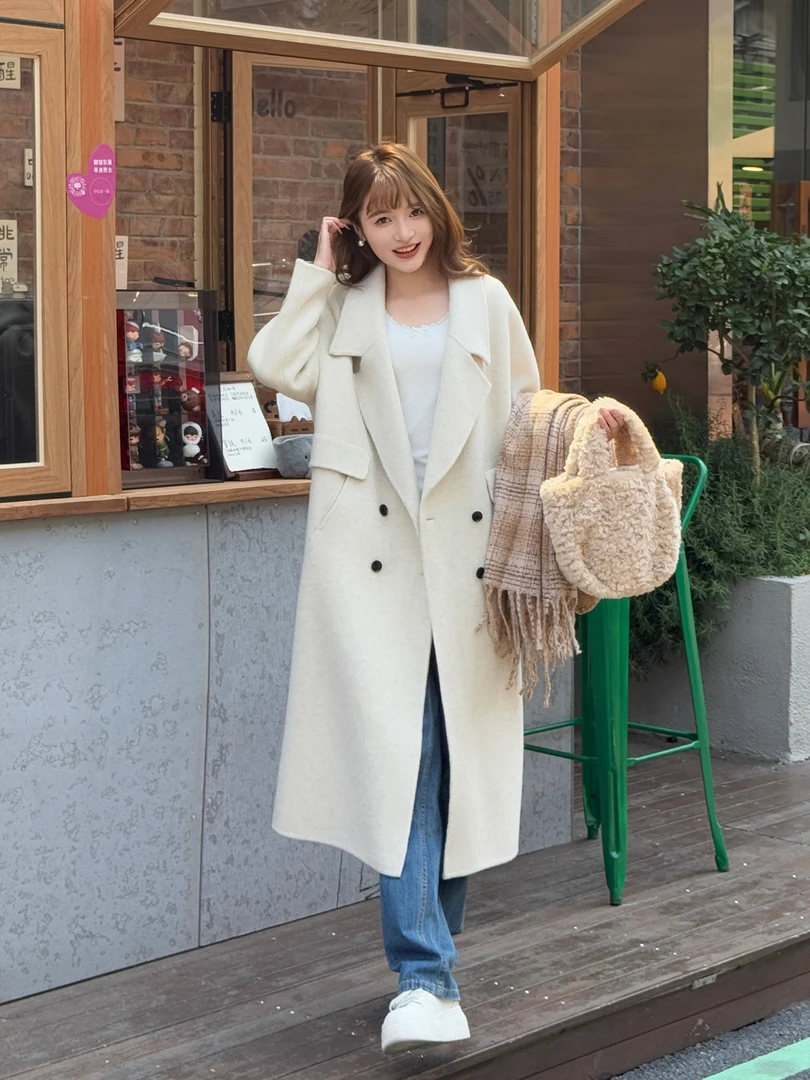 5520 秋冬西装领收腰时尚韩版秋冬保暖简约流行少女显瘦羊毛大衣