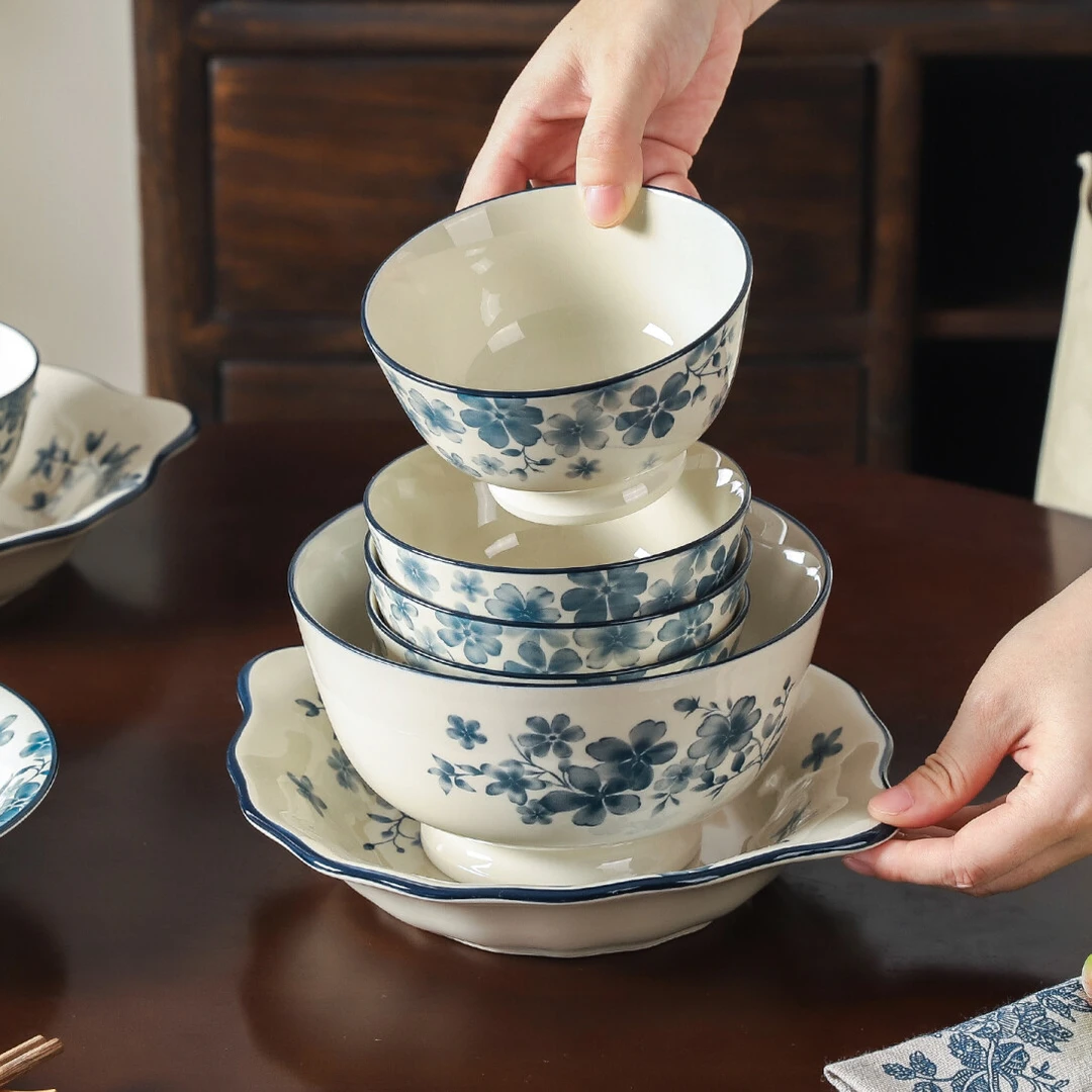 川岛屋日式饭碗家用2025新款高颜值陶瓷面碗汤碗鱼盘子釉下彩餐具