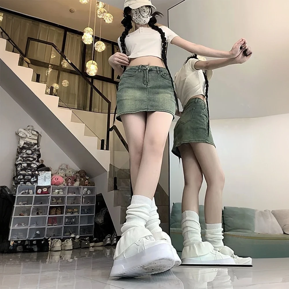 美式复古牛仔短裙女夏季显瘦性感辣妹紧身包臀裙裤短款高腰半身裙