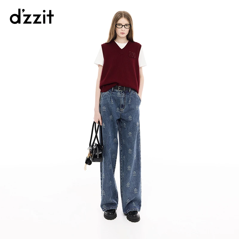 dzzit地素针织背心25春新款复古安可拉红羊毛混纺上衣女3J1E2031K