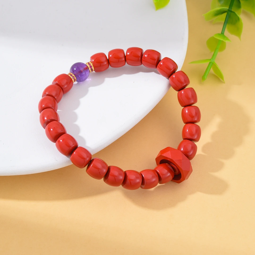 含辰砂工艺品【婉葶珠宝】朱砂跑环单圈手串