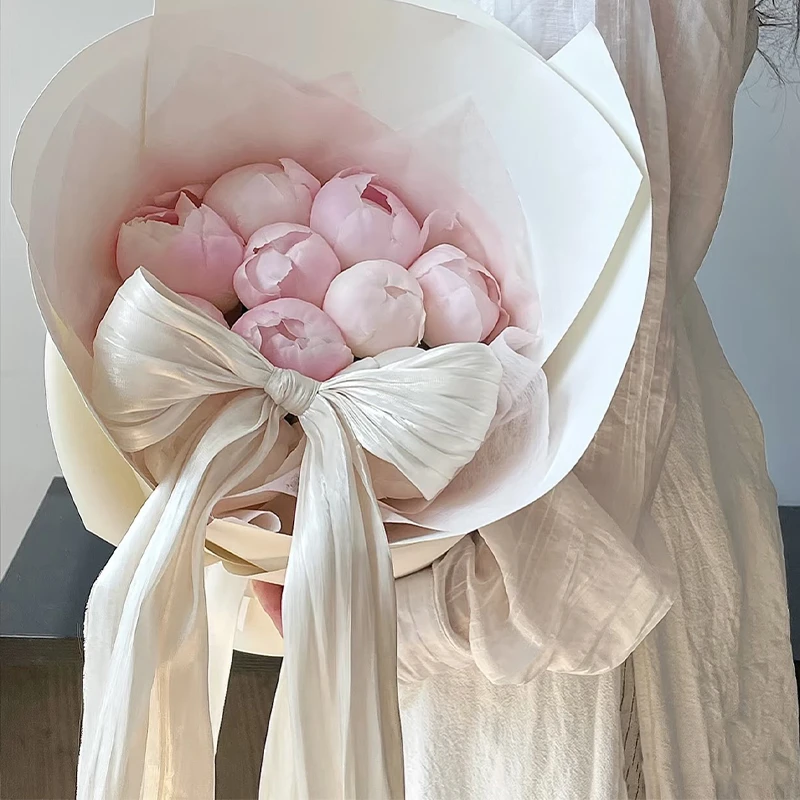 【花喜爱】网红法式珠光雪缎布料鲜花花束diy蝴蝶结装饰花艺材料