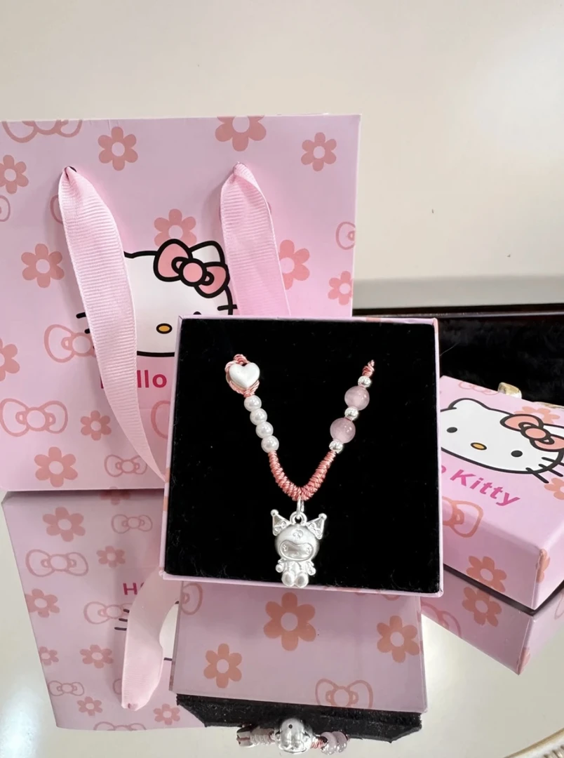 吊坠足银 吊坠足银纯银999库洛米可爱手工编织百搭闺蜜女友礼物